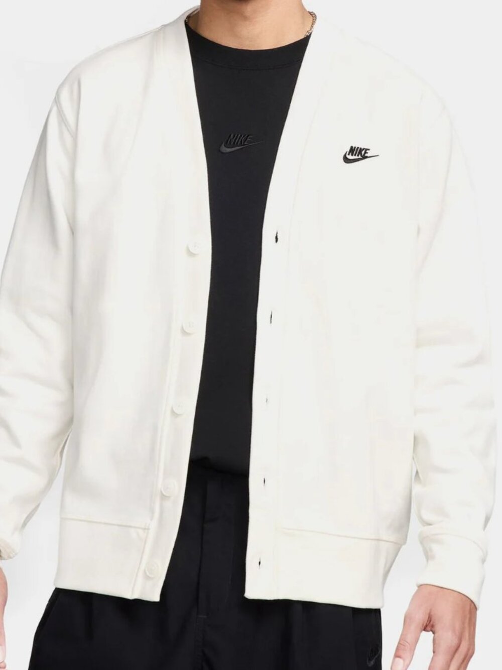 Nike Women's Sail Black Club Knit Fairway Button-Up Cardigan Sweater Size S
